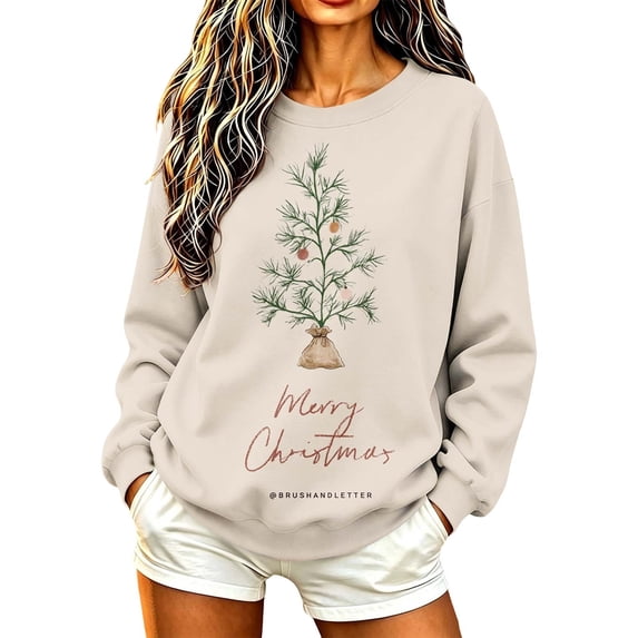 Enjoytime Christmas Women's Sweatshirts Crewneck Long Sleeve Pullover Tops Trendy Casual Xmas Graphic Sweatshirt