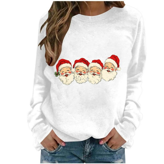 Enjoytime Christmas Women's Sweatshirts Cute Printed Casual Long Sleeve Tops Xmas Holiday Trendy Pullover Sweatshirts for Women