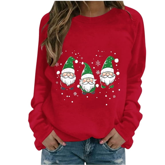 Enjoytime Christmas Women's Sweatshirts Cute Printed Crewneck Sweatshirt Casual Long Sleeve Pullover Tops 2025 Fall Fashion Winter Clothes