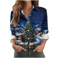 thumbnail image 1 of Enjoytime Christmas Womens Button Down Shirt Printed V-Neck Long Sleeve Blouses Fall Winter Fashion Casual Plus Size Tops Navy XL, 1 of 5