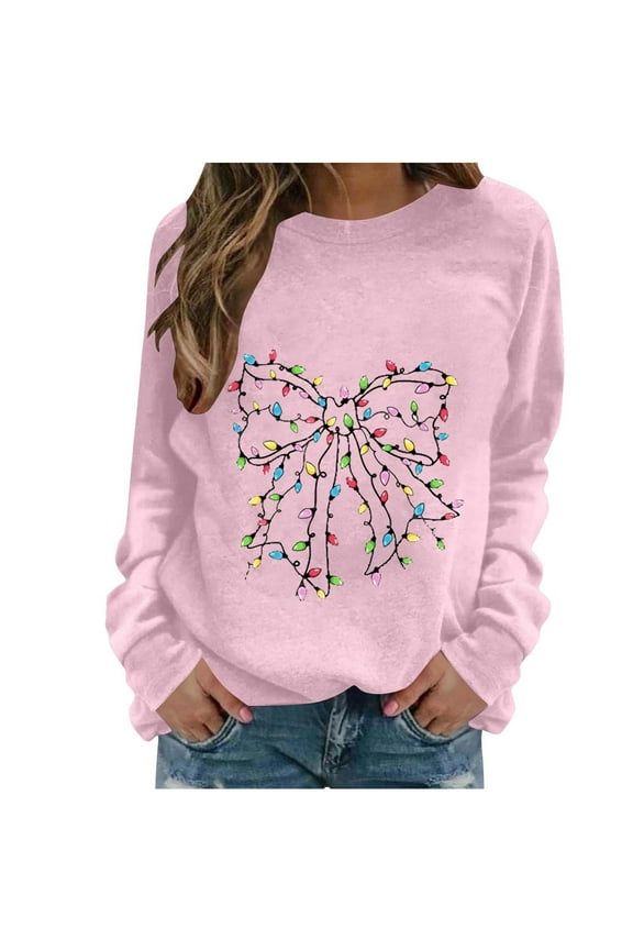 Christmas Womens Sweatshirt Printed Long Sleeve Pullover Tops Xmas Holiday Party Casual Lightweight Crewneck Sweatshirts