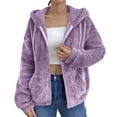 thumbnail image 1 of Enjoytime Coats for Women Solid Color Long Sleeve Hooded Zip Up Jackets Fall Winter Velvet Warm Casual Outerwear, 1 of 8
