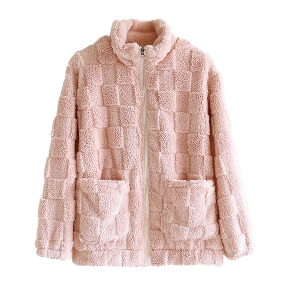 Enjoytime Coats for Women Solid Color Long Sleeve Zip Up Jacket Fall Winter Warm Fashion Casual Outerwear Trendy Fashion Clothes 2025 Pink M