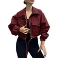 thumbnail image 1 of Enjoytime Coats for Womens Solid Color Long Sleeve Lapel Full Zip Cropped Jacket Fashion Lightweight Casual Outerwear Wine L, 1 of 5