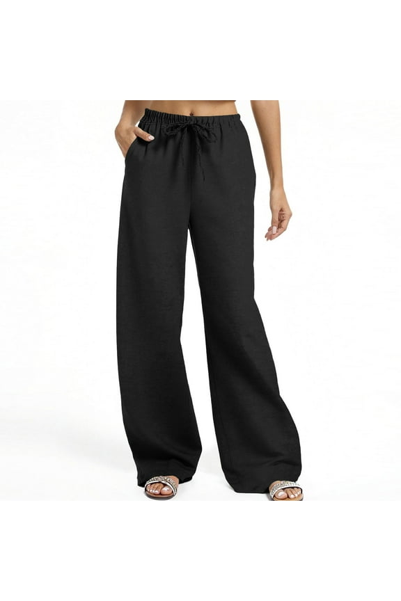 Comfy Pants Women Solid Color Elastic Waist Lounge Pants with Side Pockets Office Business Casual Trousers Black XXL