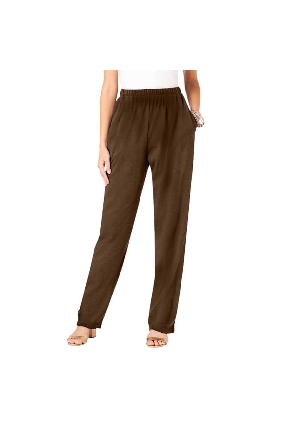 Comfy Pants Women Solid Color Elastic Waisted Lounge Trousers Casual Fall Winter Warm Plus Size Pants with Pockets Brown L