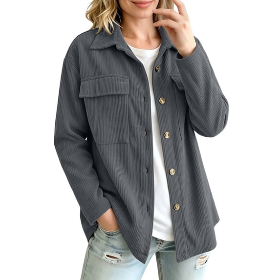 Enjoytime Jackets for Women Lapel Long Sleeve Button Down Shacket Fall Trendy Casual Coat Plus Size Clothes