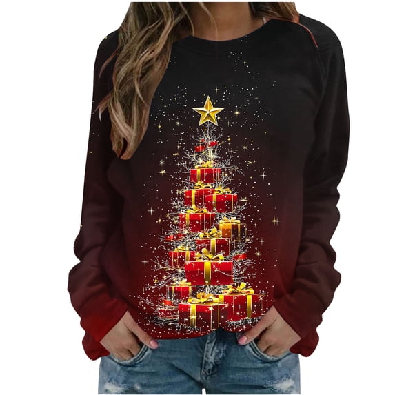 Enjoytime Crew Neck Sweatshirts Women Christmas Tree Printed Long Sleeve Pullover Tops Casual Loose Fall Fashion Sweatshirt Winter Clothes 2025