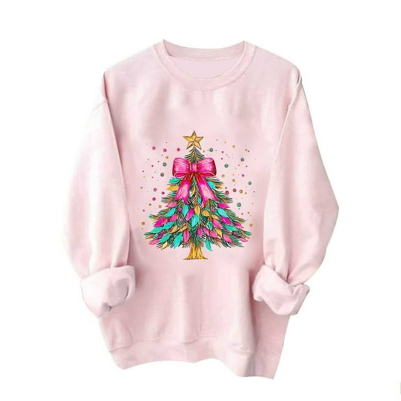 Enjoytime Crew Neck Sweatshirts Women Christmas Trees Graphic Long Sleeve Crewneck Pullover Tops Xmas Holiday Casual Fashion Clothing