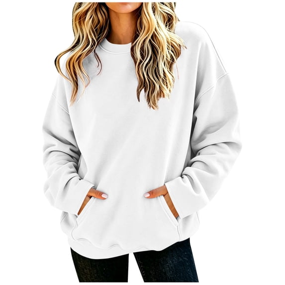 Enjoytime Crew Neck Sweatshirts Women Fall Fashion Long Sleeve Pullover Tops Loose Trendy Sweatshirt With Pocket