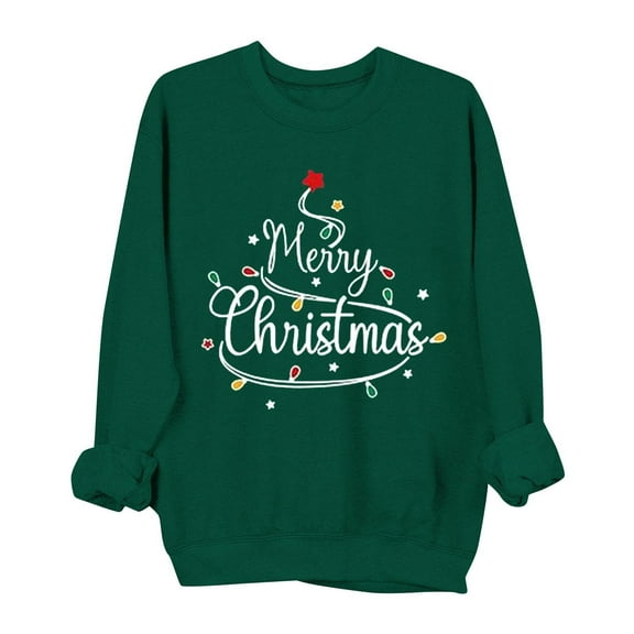 Enjoytime Crew Neck Sweatshirts Women Letter Print Pullover Sweatshirt Xmas Holiday Party Long Sleeve Tops Green M