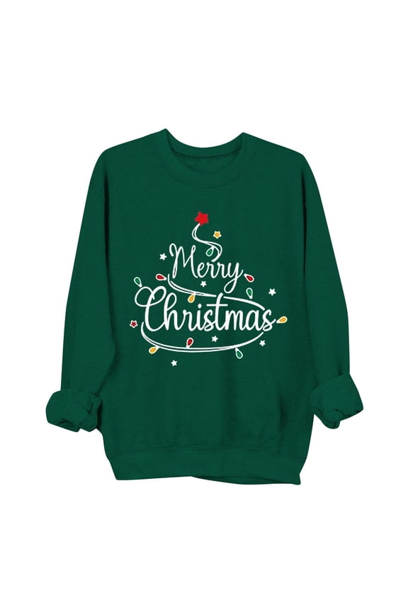 Crew Neck Sweatshirts Women Letter Print Pullover Sweatshirt Xmas Holiday Party Long Sleeve Tops Green M