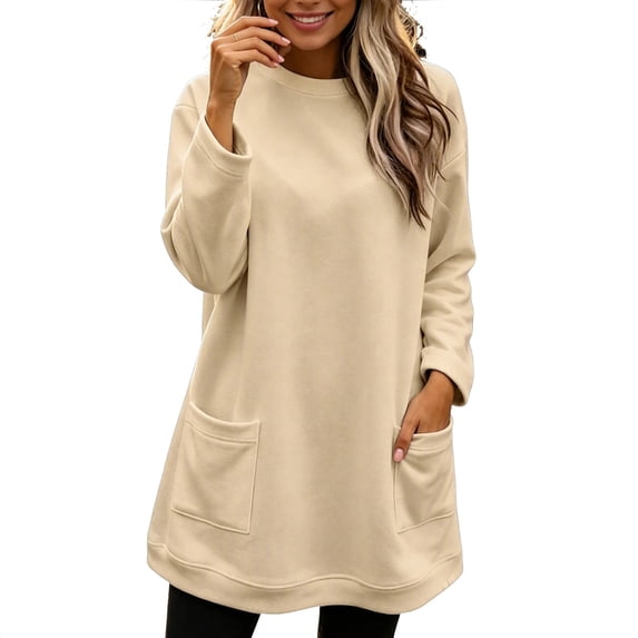 Enjoytime Crew Neck Sweatshirts Women Long Sleeve Casual Pullover Long Sweatshirt Trendy Fall Winter Plus Size Clothes