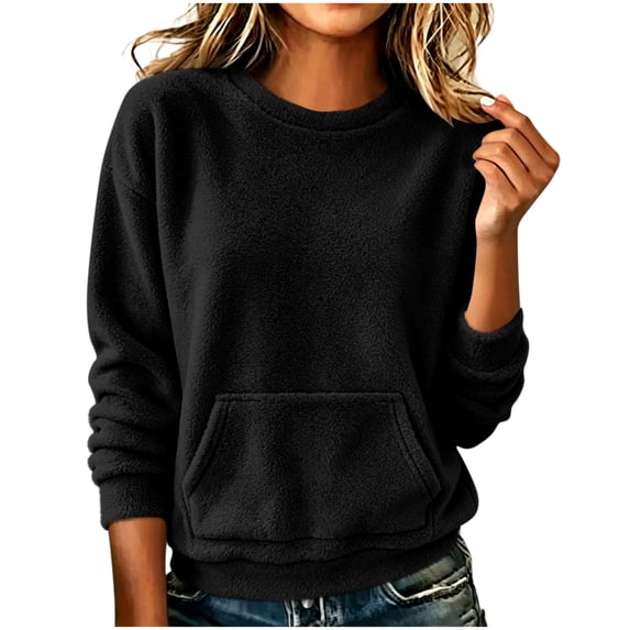 Enjoytime Crew Neck Sweatshirts Women Long Sleeve Solid Pullover Tops Fall Winter Fleece Fashion Comfy Casual Sweatshirt