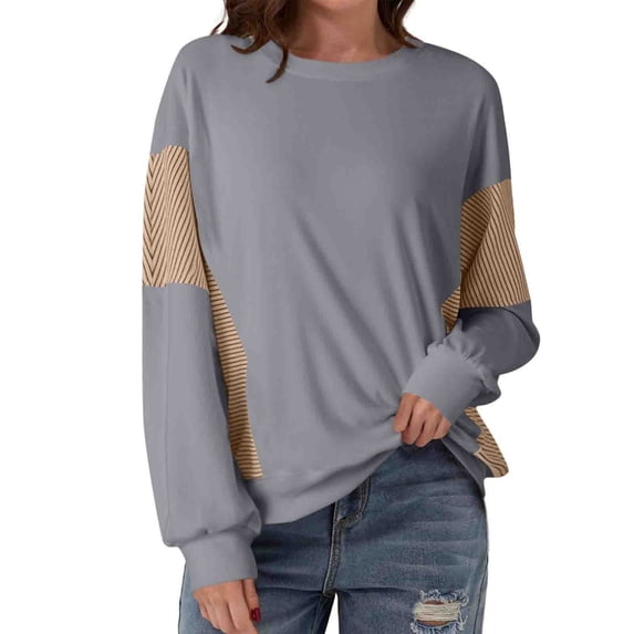 Enjoytime Crew Neck Sweatshirts Women Solid Color Long Sleeve Pullover Tops Casual Loose Lightweight Women Sweatshirt Gray S