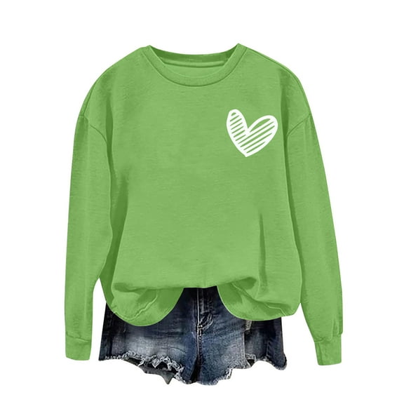 Enjoytime Crew Neck Sweatshirts Women Valentine's Day Printed Long Sleeve Pullover Tops Casual Loose Fashion Clothing Mint Green S