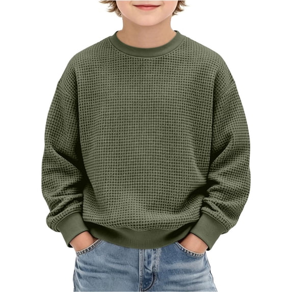 Enjoytime Crewneck Sweatshirt Boys Solid Color Long Sleeve Pullover Tops Casual Warm Fall Winter Clothes for Kids