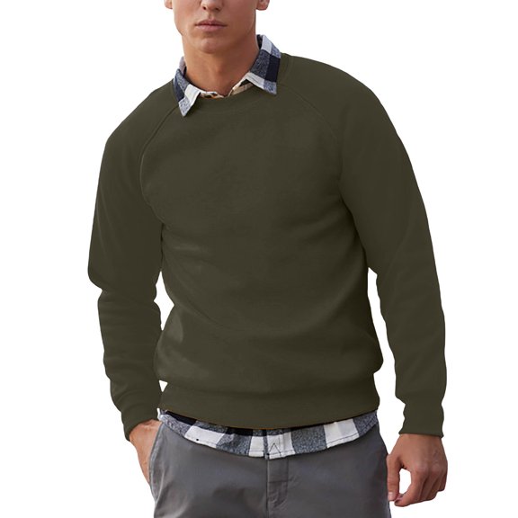Enjoytime Crewneck Sweatshirt Men Long Sleeve Casual Loose Pullover Tops Fashion Patchwork Basic Fall Winter Clothes Army Green S