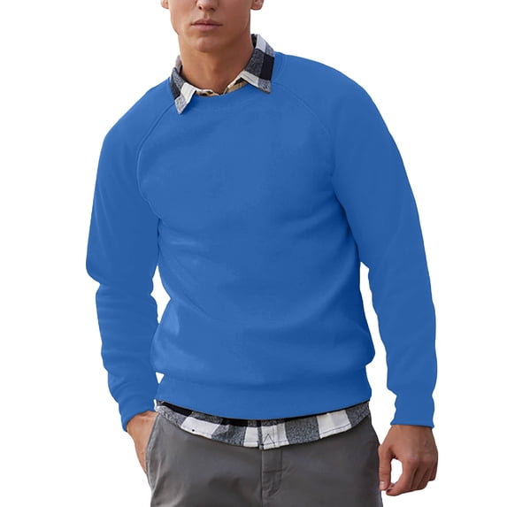 Enjoytime Crewneck Sweatshirt Men Long Sleeve Casual Loose Pullover Tops Fashion Patchwork Basic Fall Winter Clothes Blue S