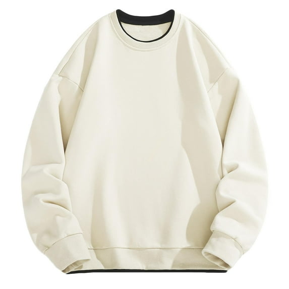 Enjoytime Crewneck Sweatshirt Men Solid Color Long Sleeve Pullover Sweatshirts Casual Workout Athletic Sport Plus Size Tops Khaki XXXL