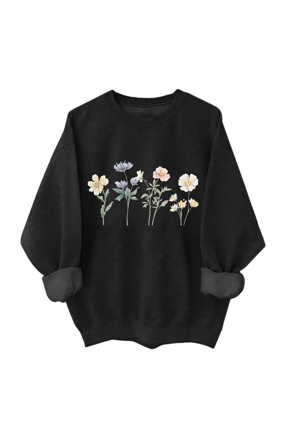 Crewneck Sweatshirts for Women Casual Long Sleeve Flower Graphic Printed Shirt Tops Pullover Cute Loose Fit Workout Sweatshirt Tops for Women
