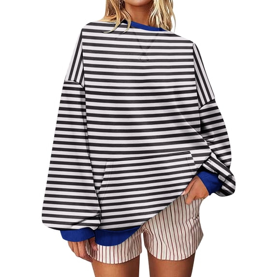 Enjoytime Crewneck Sweatshirts Women Fashion Striped Long Sleeve Pullover Tops Casual Loose Fall Winter Clothes 2025