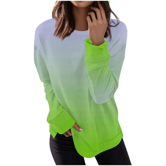 Enjoytime Crewneck Sweatshirts Women Gradient Color Long Sleeve Pullover Tops Comfy Fall Fashion Sweatshirt Casual Winter Clothes 2025 Green XXL