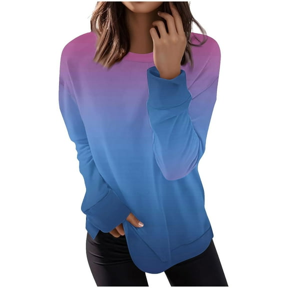 Enjoytime Crewneck Sweatshirts Women Gradient Color Long Sleeve Pullover Tops Comfy Fall Fashion Sweatshirt Casual Winter Clothes 2025 Navy L
