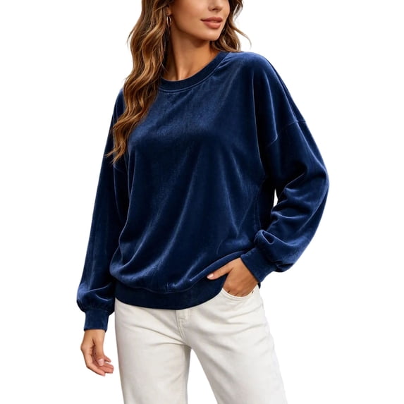 Enjoytime Crewneck Sweatshirts Women Long Sleeve Velvet Pullover Tops Solid Trendy Casual Soft Oversized Sweatshirt
