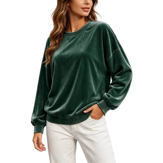 Enjoytime Crewneck Sweatshirts Women Long Sleeve Velvet Pullover Tops Solid Trendy Casual Soft Oversized Sweatshirt