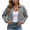 thumbnail image 1 of Enjoytime Cropped Jackets for Women Lapel Long Sleeve Button Down Shacket Fall Fashion Lightweight Trendy Casual Outerwear, 1 of 8