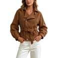 thumbnail image 1 of Enjoytime Cropped Jackets for Women Long Sleeve Notch Lapel Belted Short Trench Coat Fall Fashion Trendy Work Casual Outerwear, 1 of 7