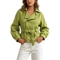thumbnail image 1 of Enjoytime Cropped Jackets for Women Long Sleeve Notch Lapel Belted Short Trench Coat Fall Fashion Trendy Work Casual Outerwear, 1 of 7