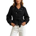 thumbnail image 1 of Enjoytime Cropped Jackets for Women Long Sleeve Notch Lapel Belted Short Trench Coat Fall Fashion Trendy Work Casual Outerwear, 1 of 7