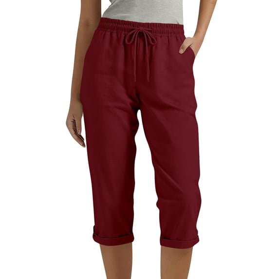 Enjoytime Cropped Pants for Women Linen Summer Drawstring Elastic Waist Casual Pants Linen Lounge Plus Size Capris