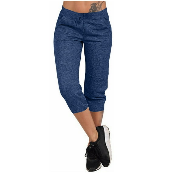 Enjoytime Cropped Sweatpants for Women Elastic High Waisted Drawstring Loose Womens Capri Pants with Pockets Comfy Yoga Pants Plus Size Summer Pants