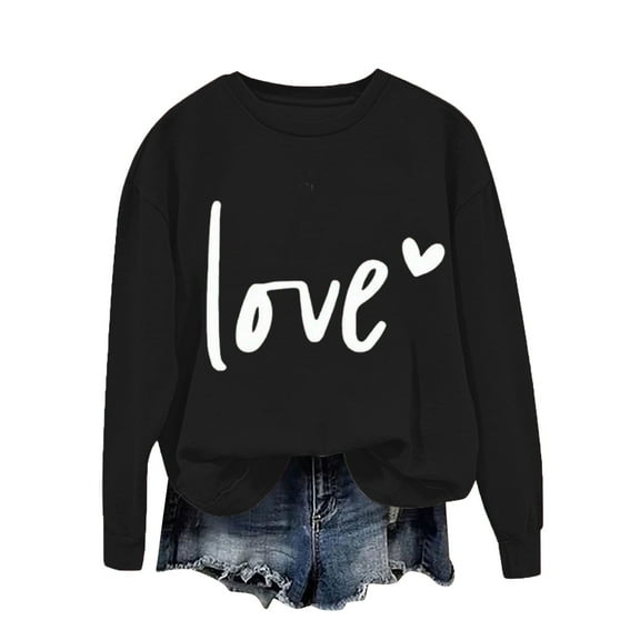 Enjoytime Cute Sweatshirts for Women Valentine's Day Printed Long Sleeve Crewneck Pullover Tops Casual Loose Fashion Clothing Black XL
