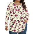 thumbnail image 1 of Enjoytime Cute Tops for Women Floral Print Crewneck Long Sleeve Blouses Business Loose Casual Fold Shirts Plus Size Winter Clothes Multicolor XXXXXL, 1 of 6