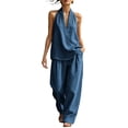 thumbnail image 1 of Enjoytime Denim 2 Piece Sets for Women V-Neck Short Sleeve Tops Pants Matching Set Travel Casual Plus Size Outfits, 1 of 5