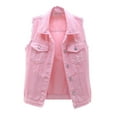 thumbnail image 1 of Enjoytime Denim Jacket for Women Solid Color Sleeveless Button Down Crop Outerwear Casual Loose Womens Coats Pink M, 1 of 6