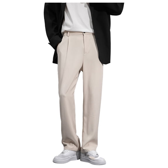 Enjoytime Dress Pants for Men Solid Color Lightweight Baggy Trousers Fashion Business Casual Loose Plus Size Work Pants Khaki XXXL