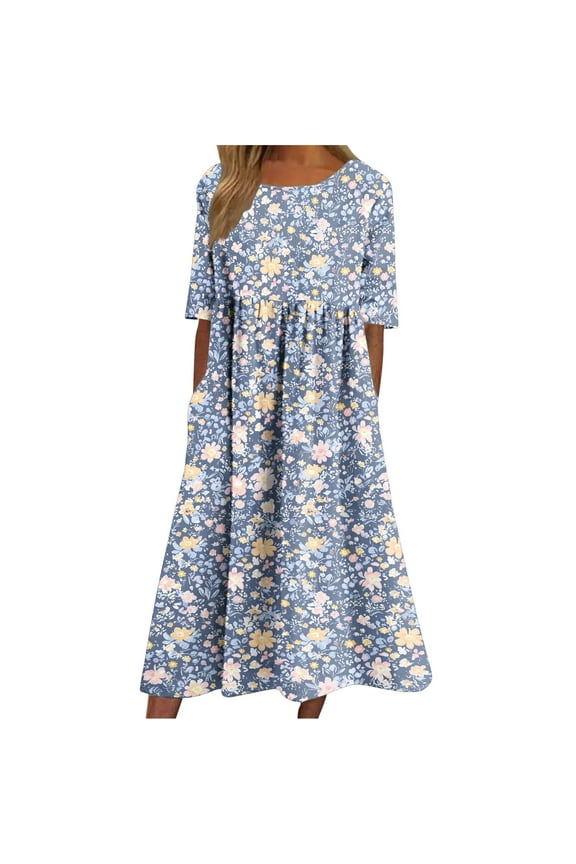 Dresses for Plus Size Women 2025 Short Sleeve Midi Sundress Casual Loose Flowy Boho Dress Floral Beach Outfits