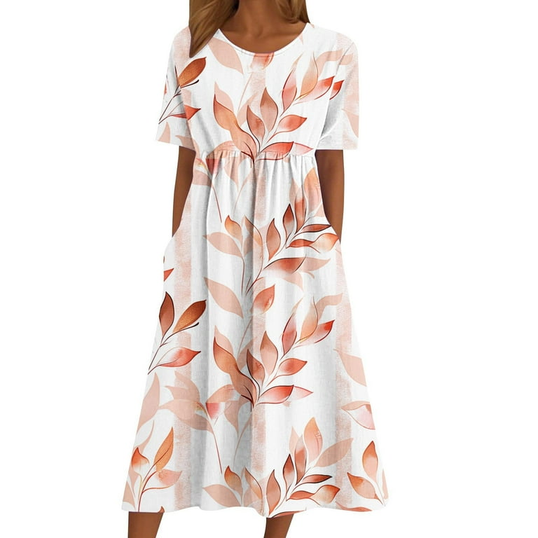 knee length dresses for ladies MO&Co. Women's Crewneck Floral Print Smocked Midi Dress in Black Floral Size Xs main image 0
