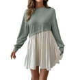 thumbnail image 1 of Enjoytime Dresses for Women Patchwork Round Neck Long Sleeve Short Dress Fashion Loose Casual Fall Dresses Green XL, 1 of 3