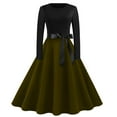 thumbnail image 1 of Enjoytime Dresses for Women Printed Round Neck Lace Up Long Sleeve Midi Dress with Bow Vintage Elegant Party Dresses Brown M, 1 of 2