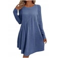 thumbnail image 1 of Enjoytime Dresses for Women Solid Color Crewneck Long Sleeve Pleated Midi Dress Fashion Loose Casual Plus Size Dress Blue XXL, 1 of 6