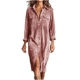 thumbnail image 1 of Enjoytime Dresses for Women Solid Color V-Neck Button Down Long Sleeve Dress Fashion Business Casual Vacation Maxi Dress, 1 of 5