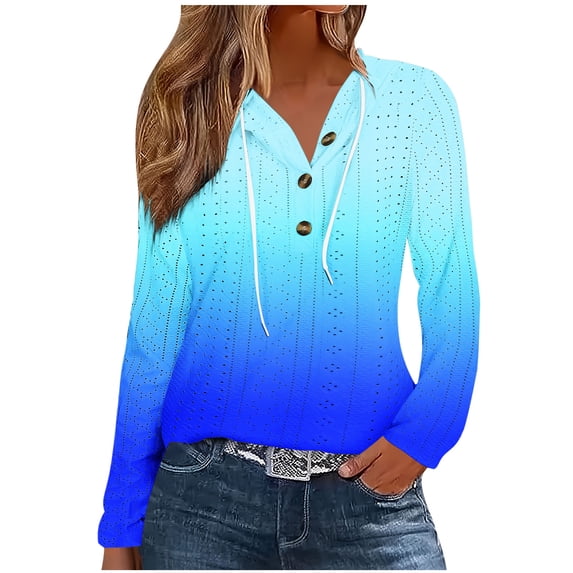Enjoytime Dressy Tops for Women Printed Long Sleeve Hoodies Button Down Blouse Business Casual Work Shirts