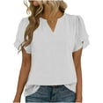 thumbnail image 1 of Enjoytime Dressy Tops for Women Solid Color V-Neck Pleated Base Blouse Short Sleeve Shirts Business Work Casual Shirts White XL, 1 of 8