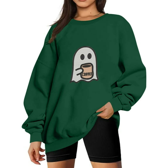 Enjoytime Fall Clothes for Women Halloween Vintage Ghost Printed Cute Pullover Sweatshirt Casual Loose Winter Long Sleeve Plus Size Tops